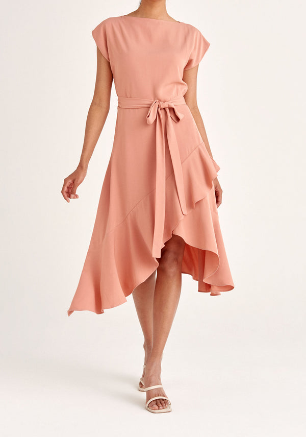 Paisie Belted Boat Neck Dress in Pink